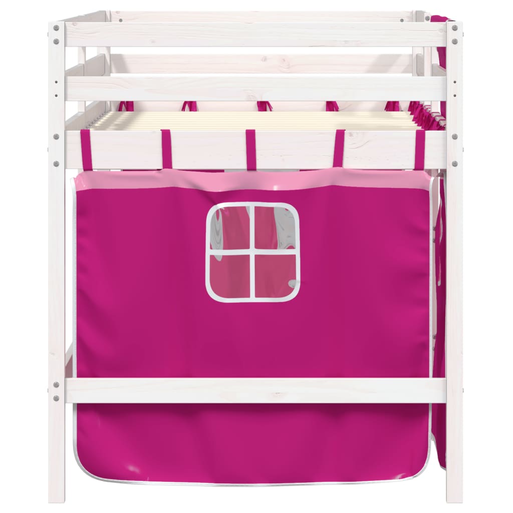 Kinderhoogslaper met gordijnen 90x190 cm grenenhout roze