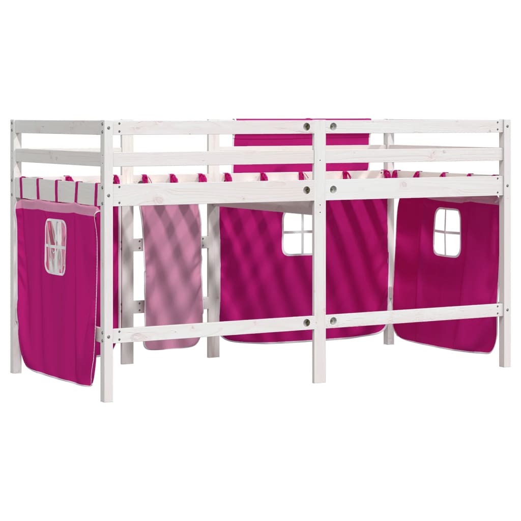 Kinderhoogslaper met gordijnen 90x190 cm grenenhout roze