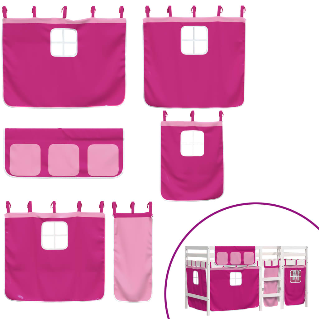 Kinderhoogslaper met gordijnen 90x190 cm grenenhout roze