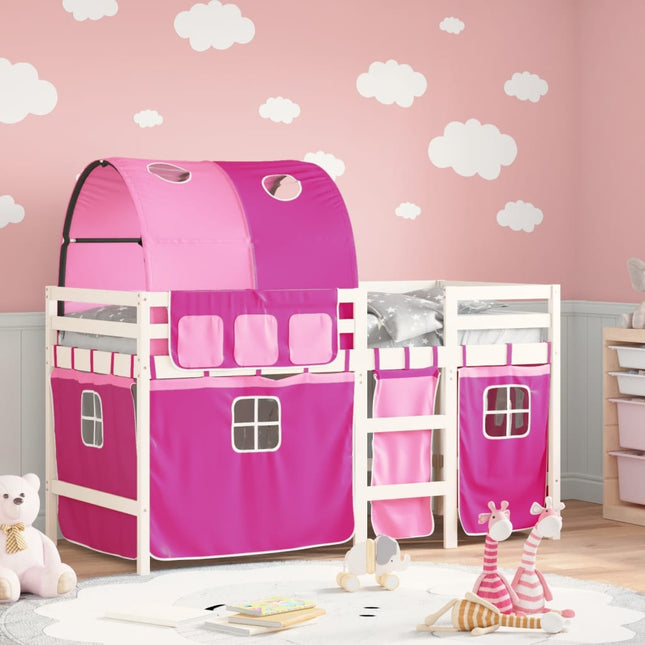 Kinderhoogslaper met tunnel 80x200 cm massief grenenhout roze