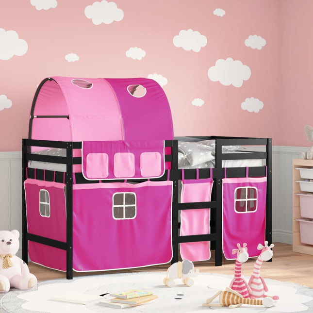 Kinderhoogslaper met tunnel 80x200 cm massief grenenhout roze