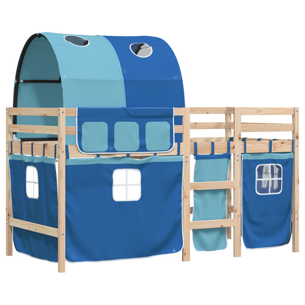 Kinderhoogslaper met tunnel 90x200 cm massief grenenhout blauw