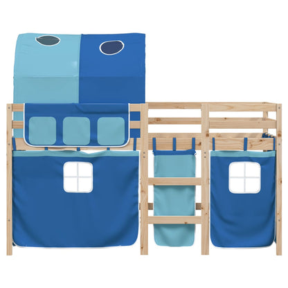 Kinderhoogslaper met tunnel 90x200 cm massief grenenhout blauw
