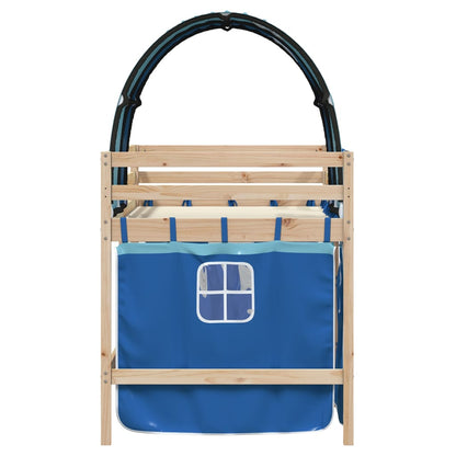 Kinderhoogslaper met tunnel 90x200 cm massief grenenhout blauw