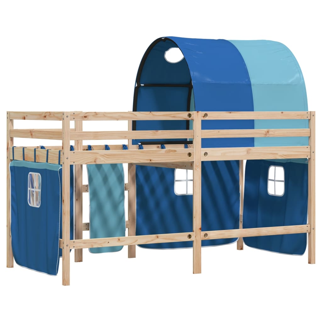 Kinderhoogslaper met tunnel 90x200 cm massief grenenhout blauw