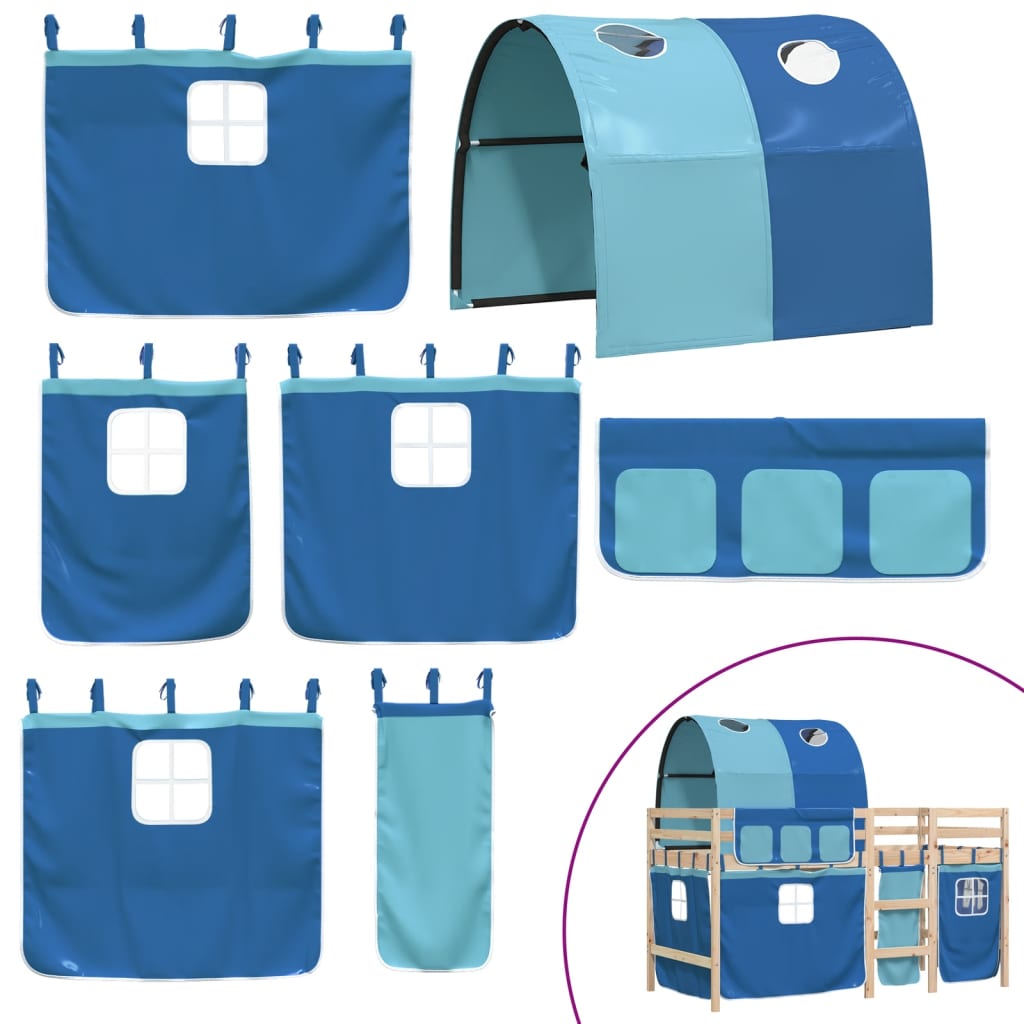 Kinderhoogslaper met tunnel 90x200 cm massief grenenhout blauw