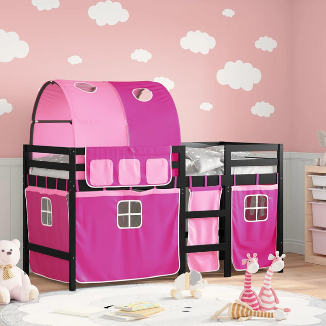 Kinderhoogslaper met tunnel 90x200 cm massief grenenhout roze