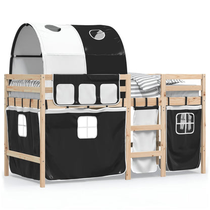 Kinderhoogslaper met tunnel 90x190 cm grenenhout wit en zwart