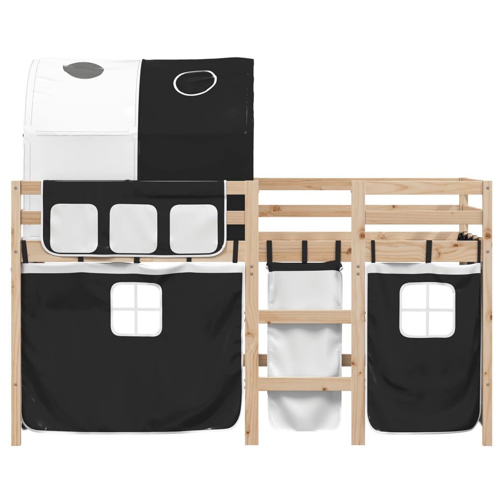 Kinderhoogslaper met tunnel 90x190 cm grenenhout wit en zwart