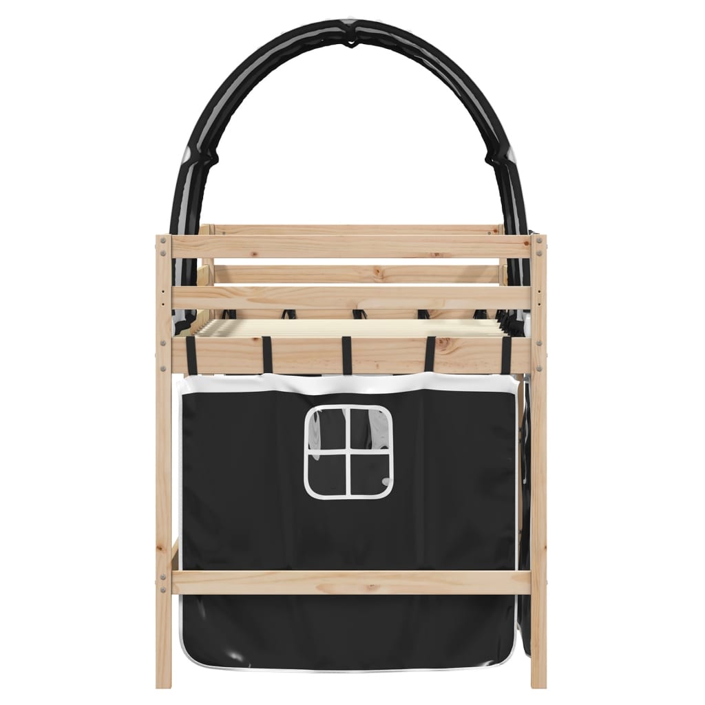 Kinderhoogslaper met tunnel 90x190 cm grenenhout wit en zwart