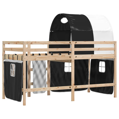 Kinderhoogslaper met tunnel 90x190 cm grenenhout wit en zwart