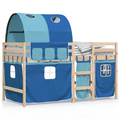 Kinderhoogslaper met tunnel 90x190 cm massief grenenhout blauw