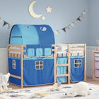 Children's high sleeper bed with tunnel 90x190 cm solid pine wood blue