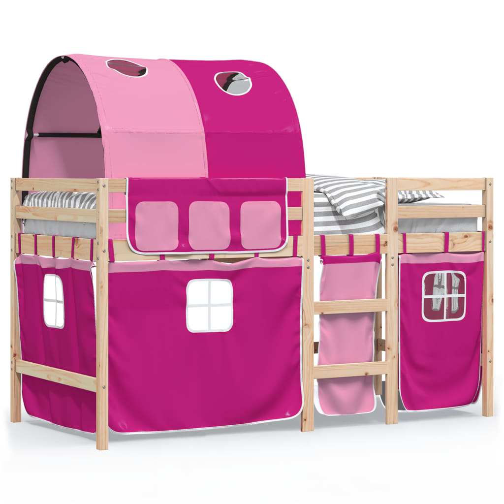 Kinderhoogslaper Met Tunnel Massief Grenenhout 90 x 190 cm Roze