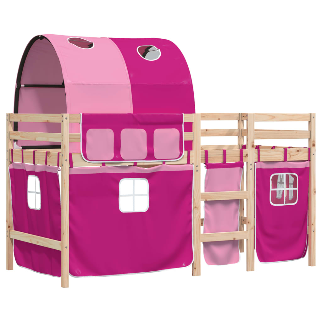 Kinderhoogslaper Met Tunnel Massief Grenenhout 90 x 190 cm Roze