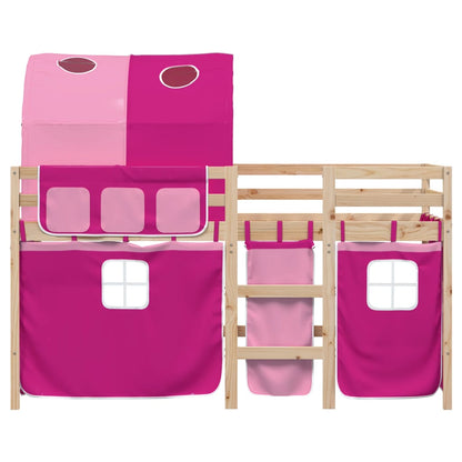 Kinderhoogslaper Met Tunnel Massief Grenenhout 90 x 190 cm Roze