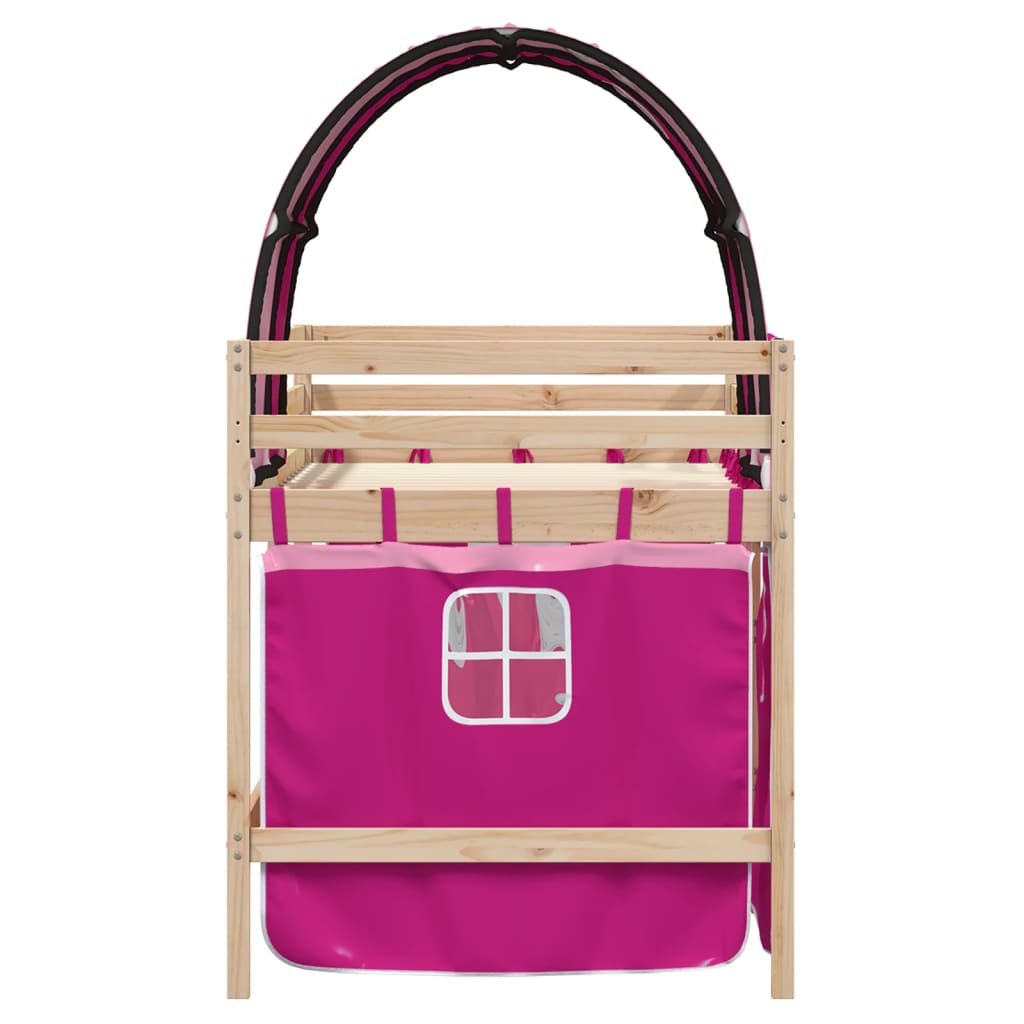 Kinderhoogslaper Met Tunnel Massief Grenenhout 90 x 190 cm Roze