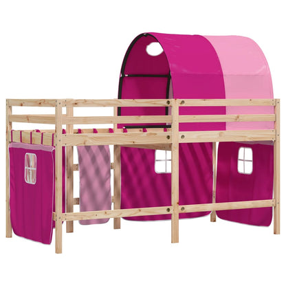 Kinderhoogslaper Met Tunnel Massief Grenenhout 90 x 190 cm Roze