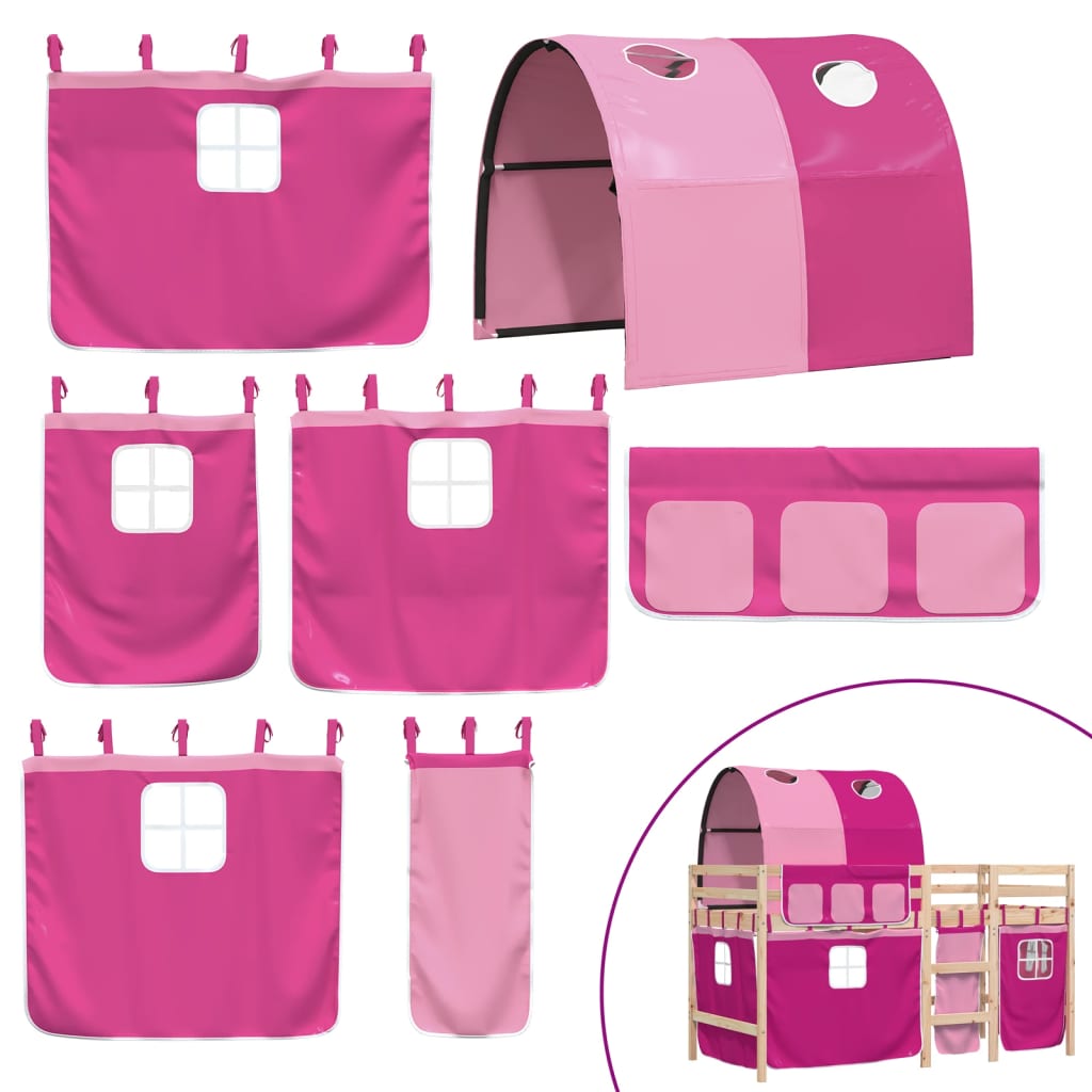 Kinderhoogslaper Met Tunnel Massief Grenenhout 90 x 190 cm Roze