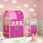 Children's high sleeper with tunnel 90x190 cm solid pine wood pink