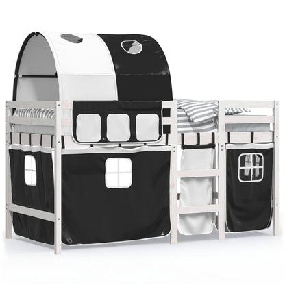 Kinderhoogslaper met tunnel 90x190 cm grenenhout wit en zwart