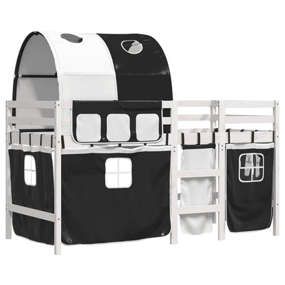 Kinderhoogslaper met tunnel 90x190 cm grenenhout wit en zwart