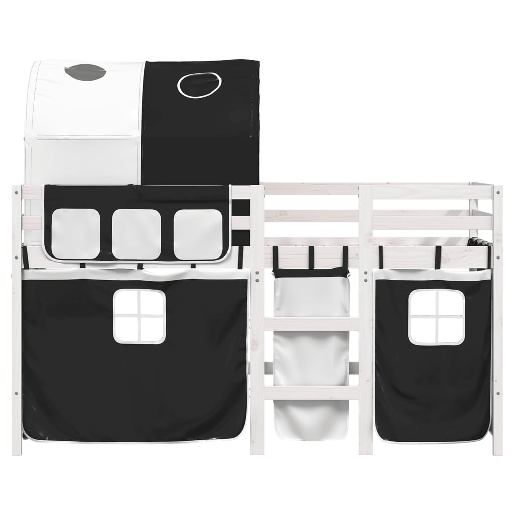Kinderhoogslaper met tunnel 90x190 cm grenenhout wit en zwart