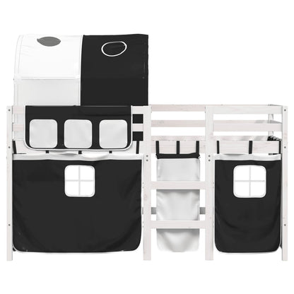 Kinderhoogslaper met tunnel 90x190 cm grenenhout wit en zwart
