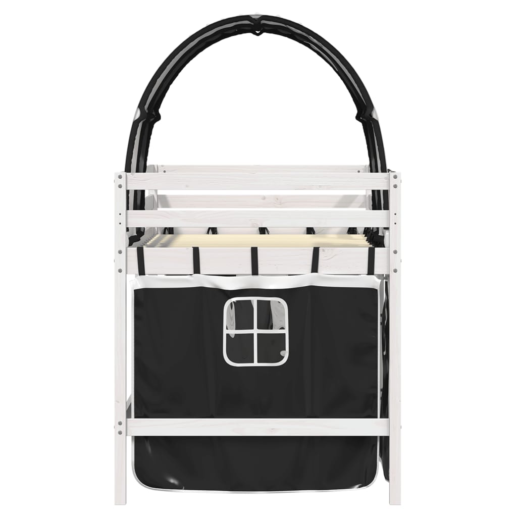 Kinderhoogslaper met tunnel 90x190 cm grenenhout wit en zwart