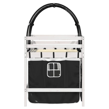 Kinderhoogslaper met tunnel 90x190 cm grenenhout wit en zwart