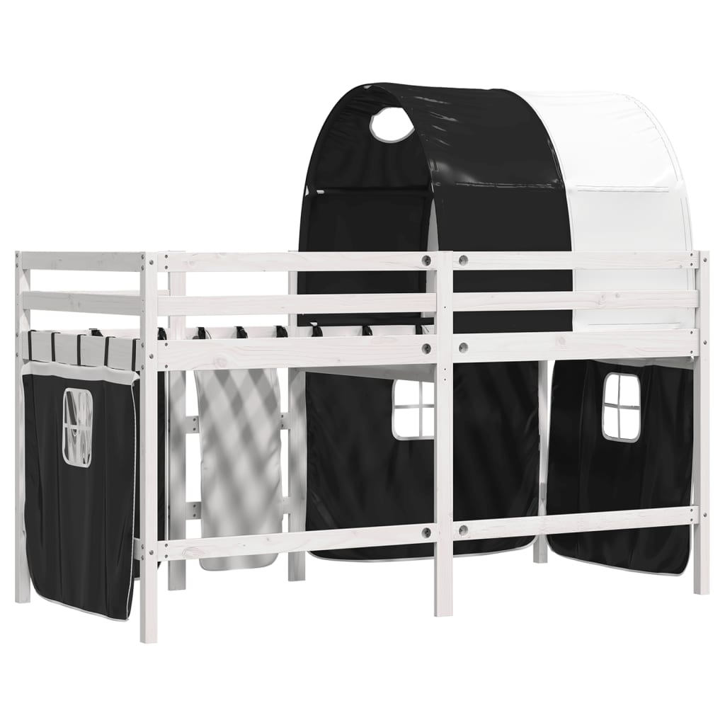 Kinderhoogslaper met tunnel 90x190 cm grenenhout wit en zwart
