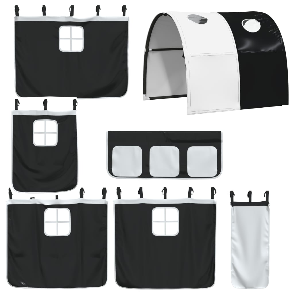Kinderhoogslaper met tunnel 90x190 cm grenenhout wit en zwart
