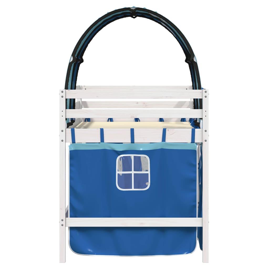 Kinderhoogslaper met tunnel 90x190 cm massief grenenhout blauw