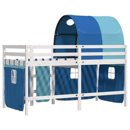 Kinderhoogslaper met tunnel 90x190 cm massief grenenhout blauw