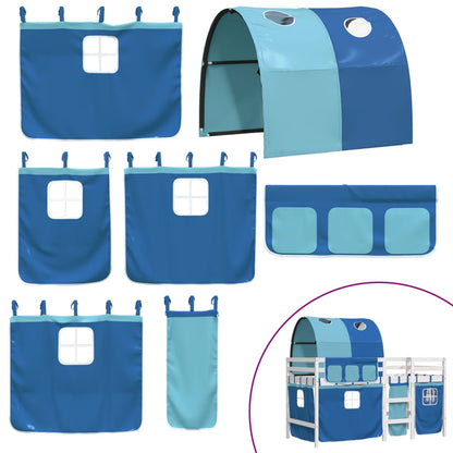 Kinderhoogslaper met tunnel 90x190 cm massief grenenhout blauw