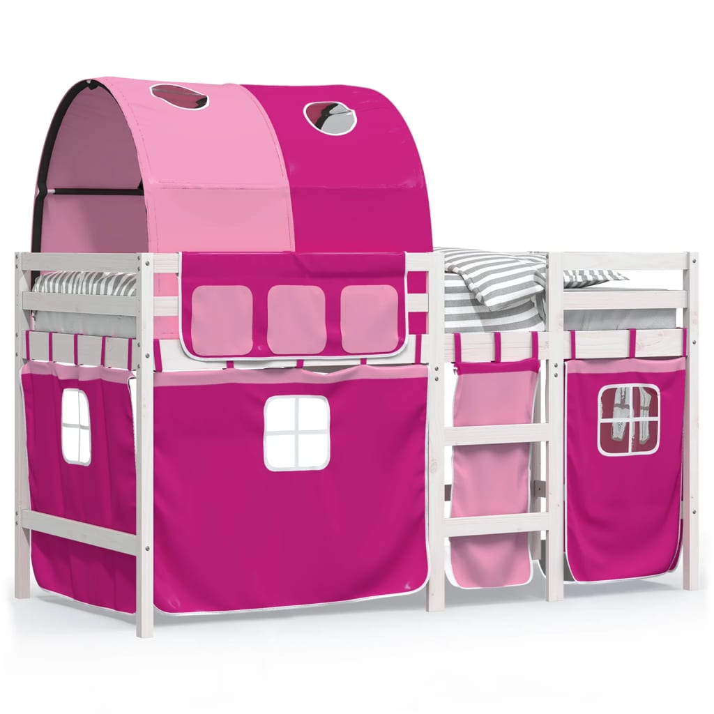 Kinderhoogslaper met tunnel 90x190 cm massief grenenhout roze