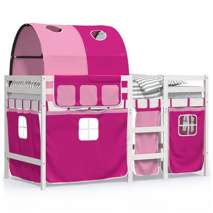 Kinderhoogslaper met tunnel 90x190 cm massief grenenhout roze