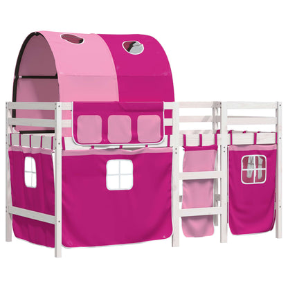 Kinderhoogslaper met tunnel 90x190 cm massief grenenhout roze