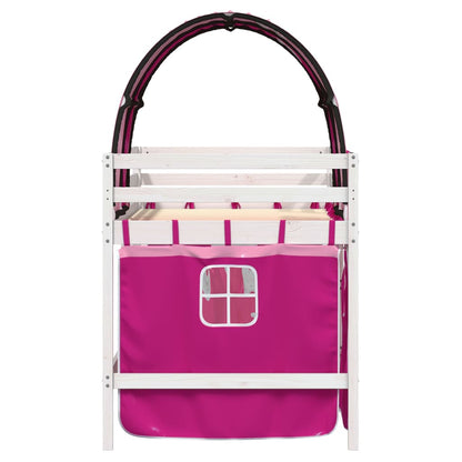 Kinderhoogslaper met tunnel 90x190 cm massief grenenhout roze