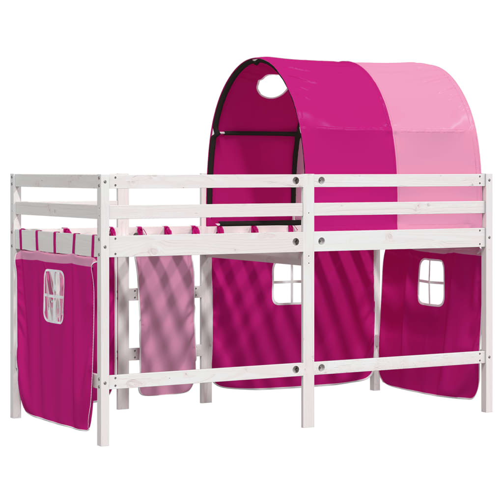 Kinderhoogslaper met tunnel 90x190 cm massief grenenhout roze