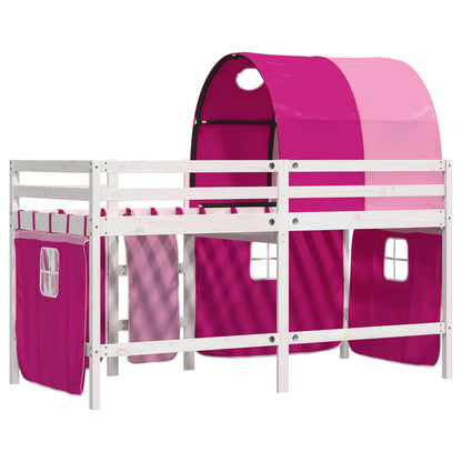 Kinderhoogslaper met tunnel 90x190 cm massief grenenhout roze