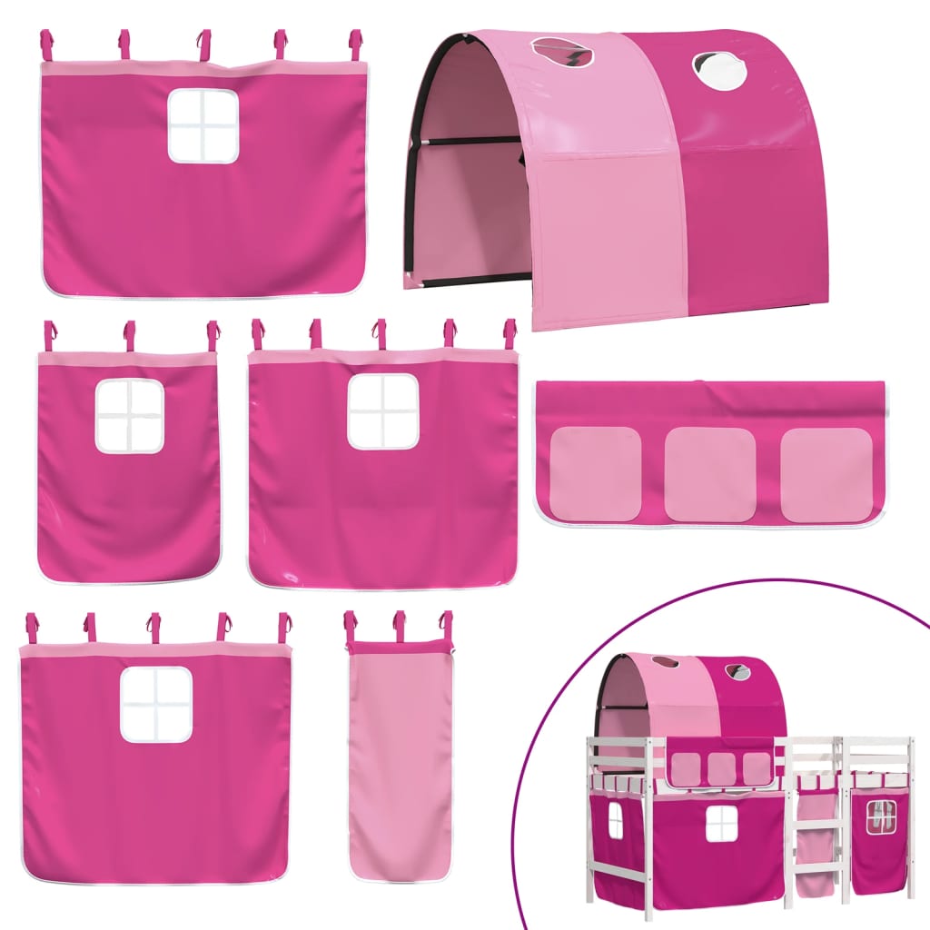 Kinderhoogslaper met tunnel 90x190 cm massief grenenhout roze