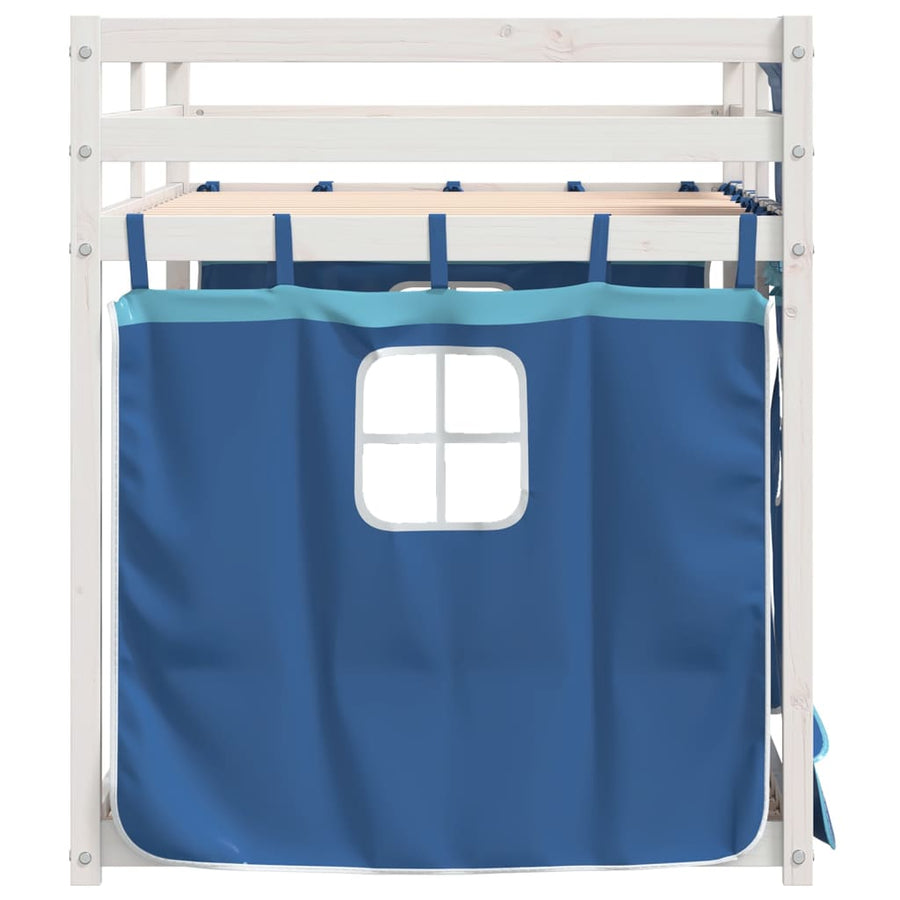 Stapelbed met gordijnen 80x200 cm massief grenenhout blauw