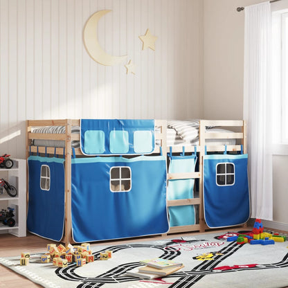 Stapelbed met gordijnen 75x190 cm massief grenenhout blauw