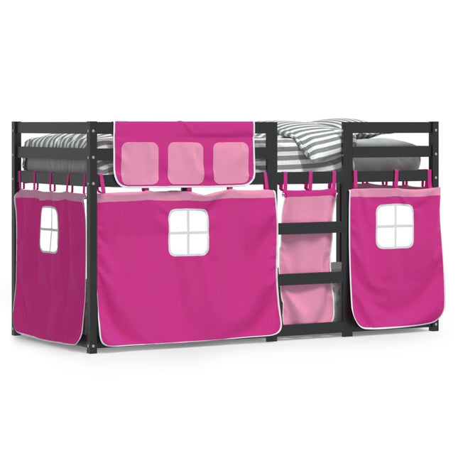 Stapelbed met gordijnen 75x190 cm grenenhout roze