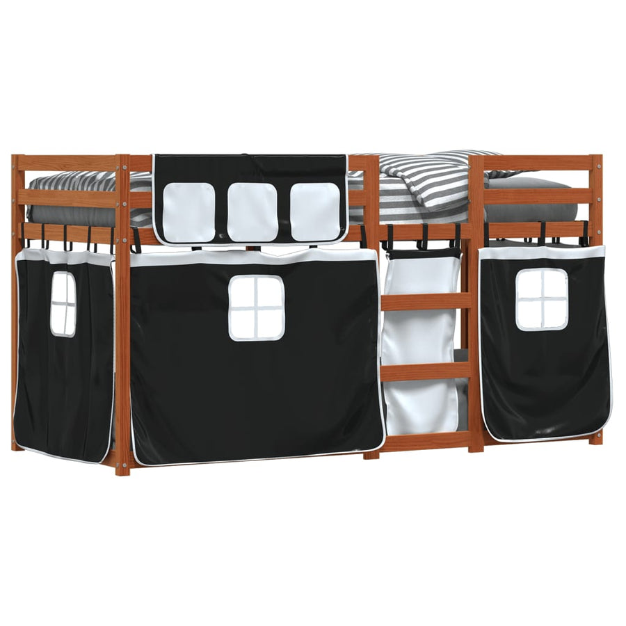 Stapelbed met gordijnen 80x200 cm grenenhout wit en zwart
