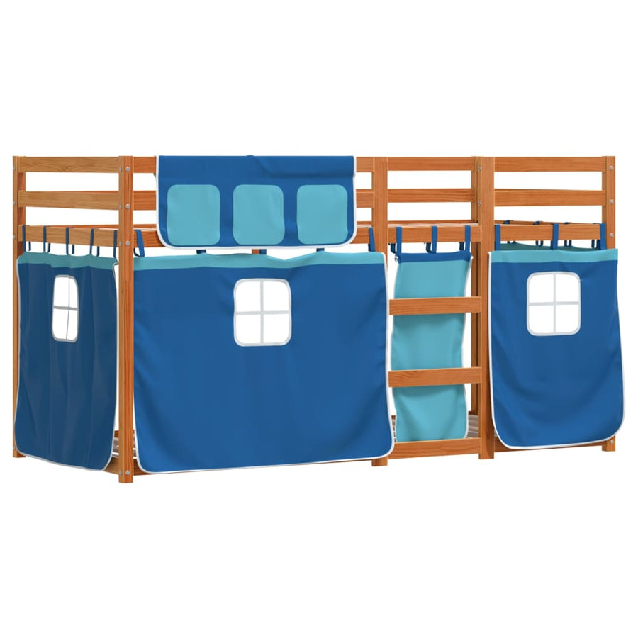 Stapelbed met gordijnen 80x200 cm massief grenenhout blauw