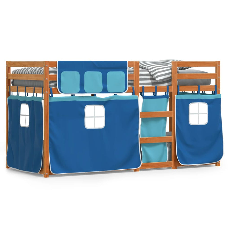 Stapelbed met gordijnen 80x200 cm massief grenenhout blauw