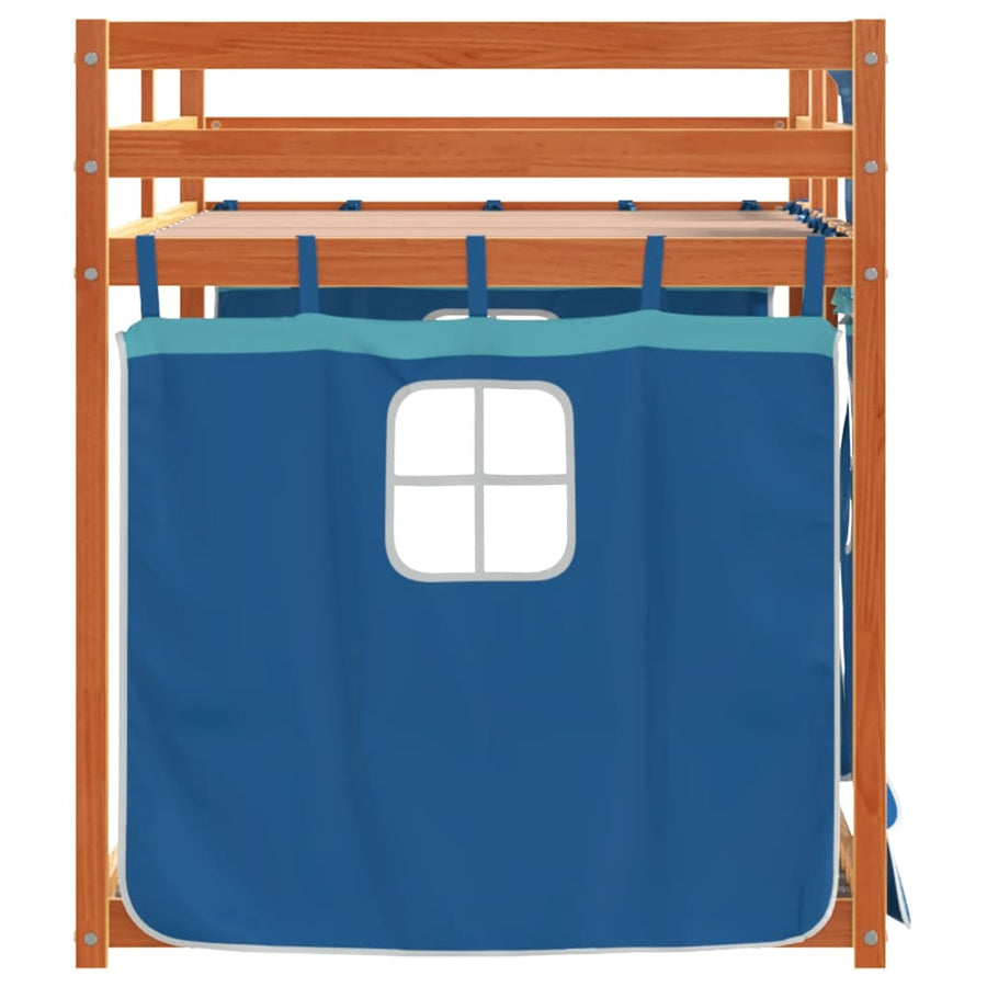 Stapelbed met gordijnen 80x200 cm massief grenenhout blauw