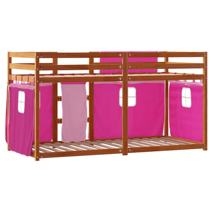 Stapelbed met gordijnen 80x200 cm grenenhout roze